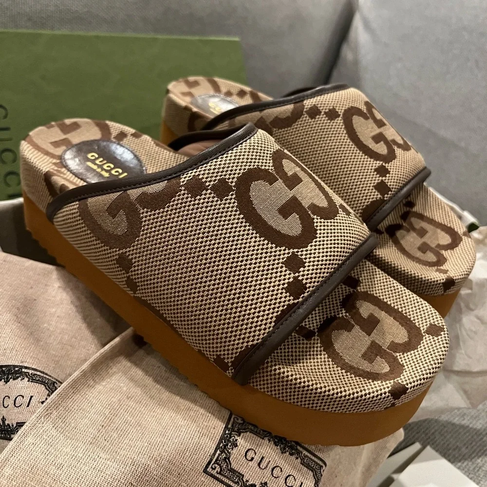 SOLD -NEW Gucci jumbo GG logo Angelina platform slides - Picture 7 of 14